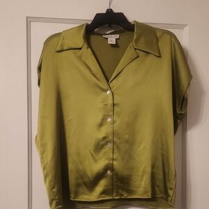 New York & Company Green Boxy Button Down Shirt